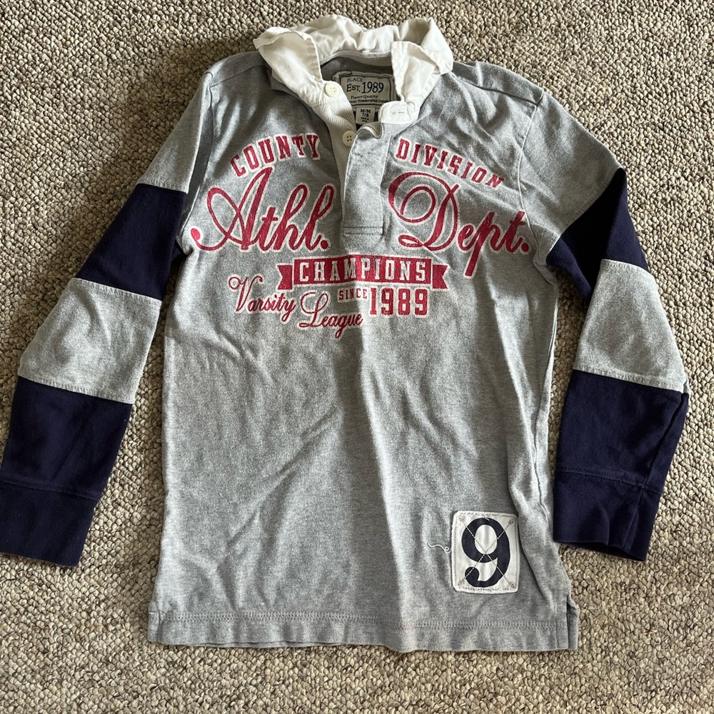 Children’s Place Size 7/8 Polo shirt, navy & grey, good used condition